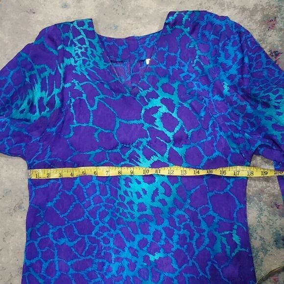 Vintage 80s Nora Noh 100% Silk Midi/Maxi Dress With Batwing Sleeves - Picture 12 of 16